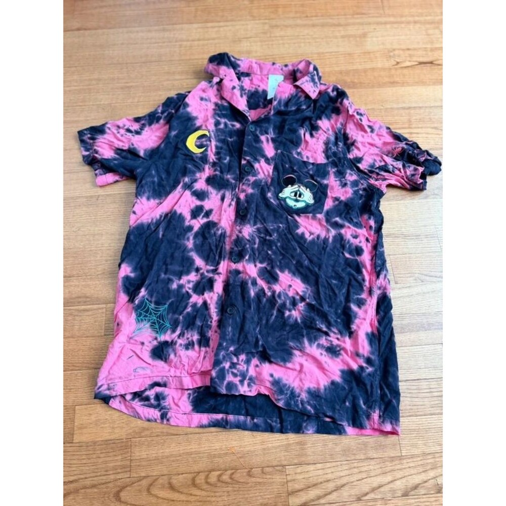 Disney Parks Mickey Mouse Halloween Tie Dye Mens L goth Embroidered Spooky